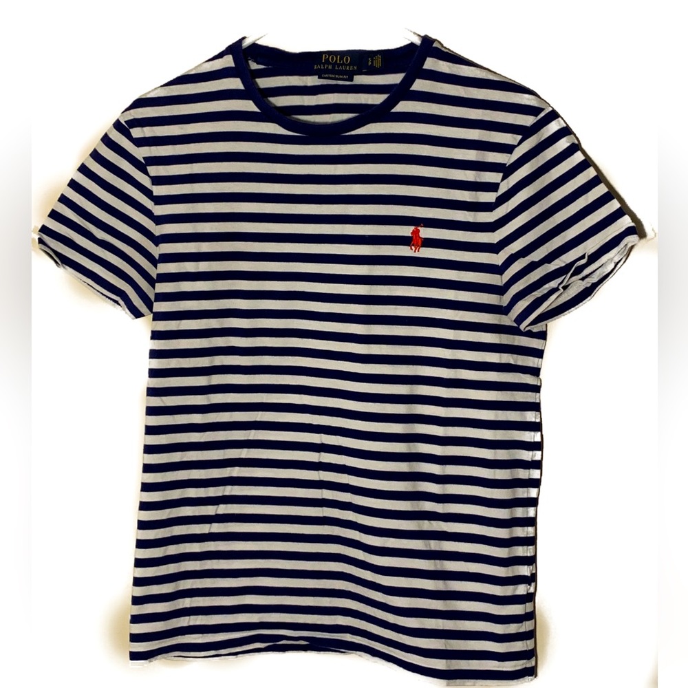 POLO RALPH LAUREN Men’s Size S Blue/White Striped Slim Fit Shirt